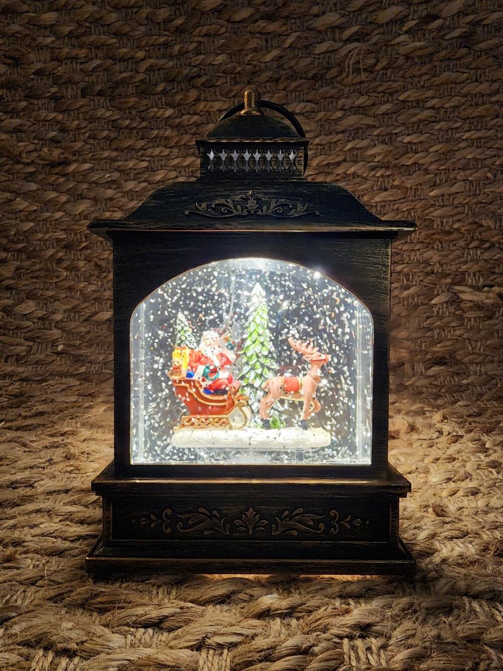 NEW! Gerson Santa Christmas Lighted Water Lantern Holiday Snow Globe 10" Decor
